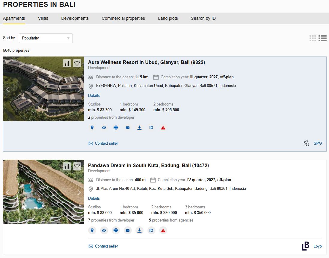 Property with Priority+, list view
